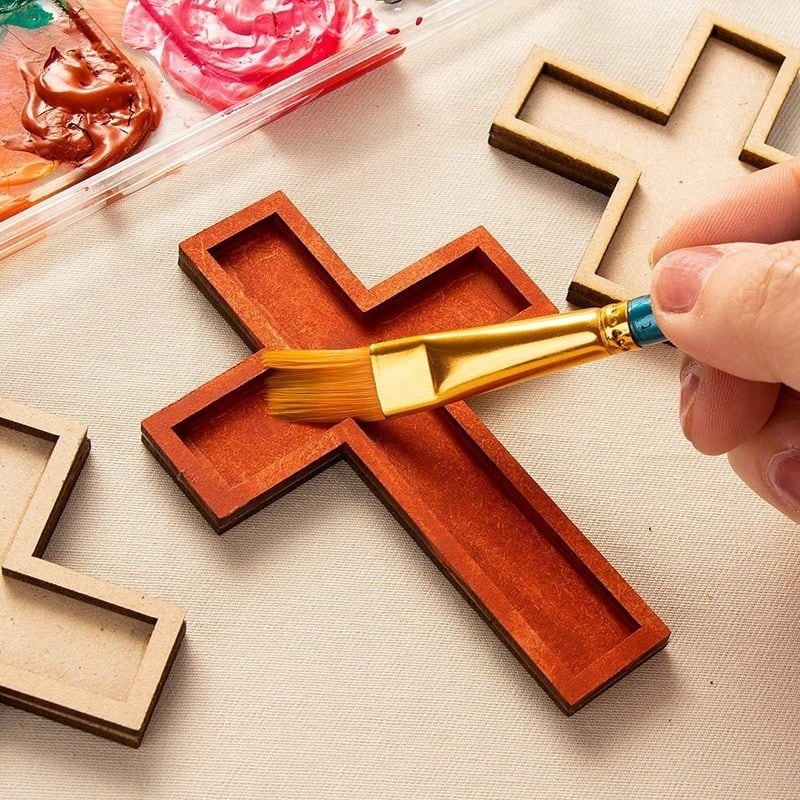 25-Pack Unfinished Wood Cross Shaped Cutout for Wooden Craft DIY
