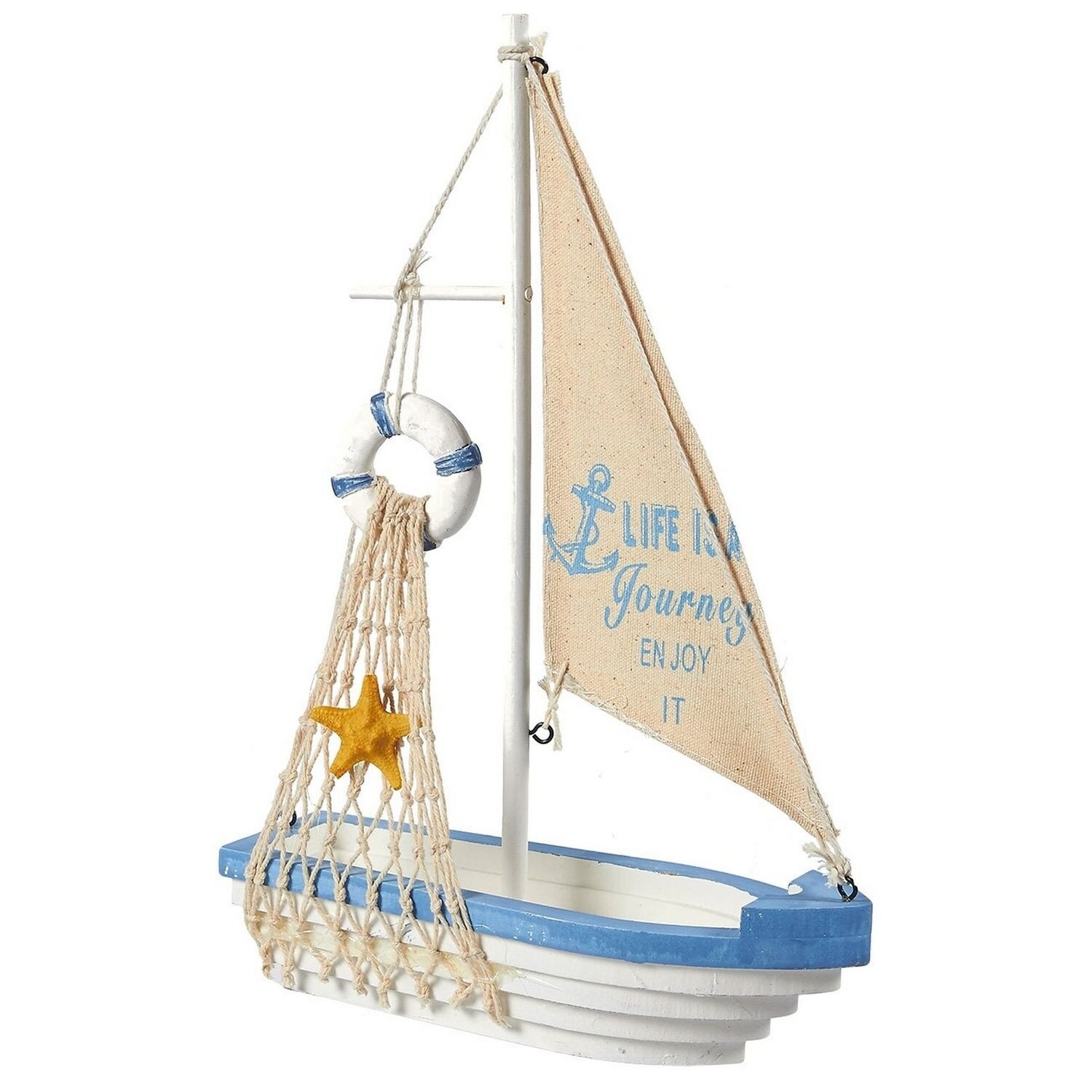 Wooden Sailboat Model Decoration Home Decor Beach Nautical Design 12 x 8.25 x 3" 