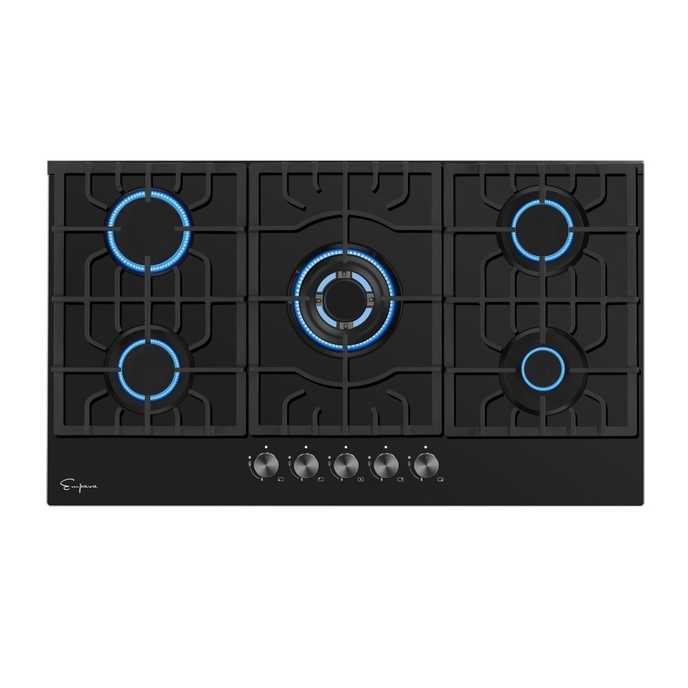Empava  30 Built-in Gas Stove Top 5 Sealed Burners LPG Natural Gas Cooktop in Black Tempered Glass
