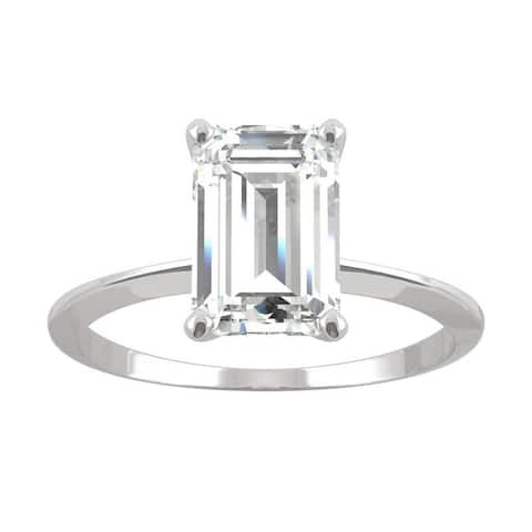 14k White Gold Moissanite by Charles & Colvard Emerald Cut Solitaire Ring 2.52 TGW