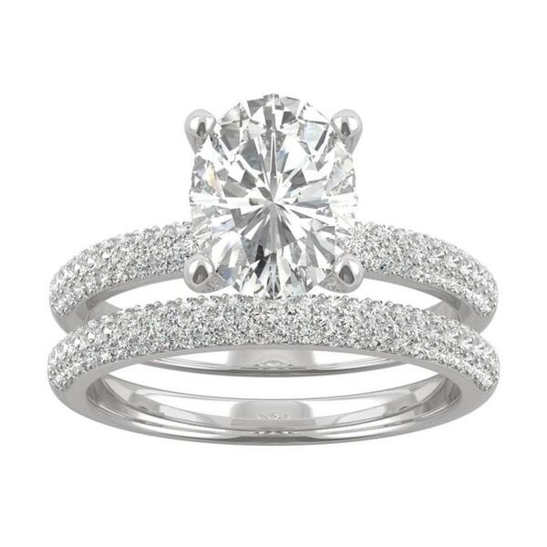slide 1 of 6, 14k White Gold Moissanite by Charles & Colvard Oval Micropave Bridal Set 2.84 TGW