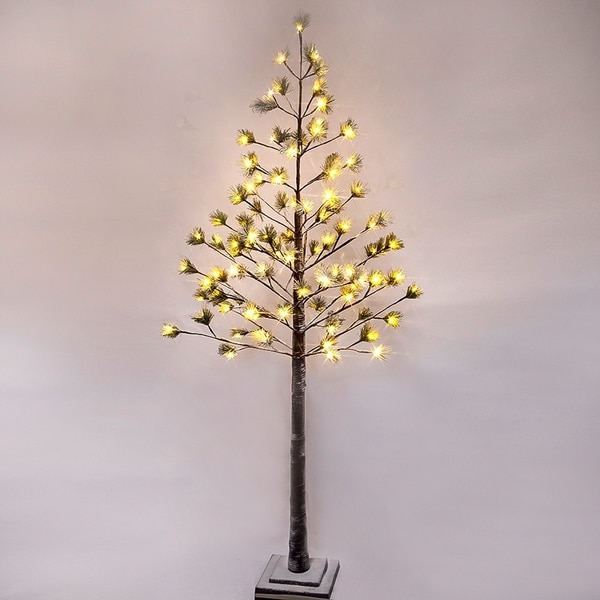 6-Ft Prelit X-Mas, Pine with green needle leaves lighted tree-96 LEDs ...