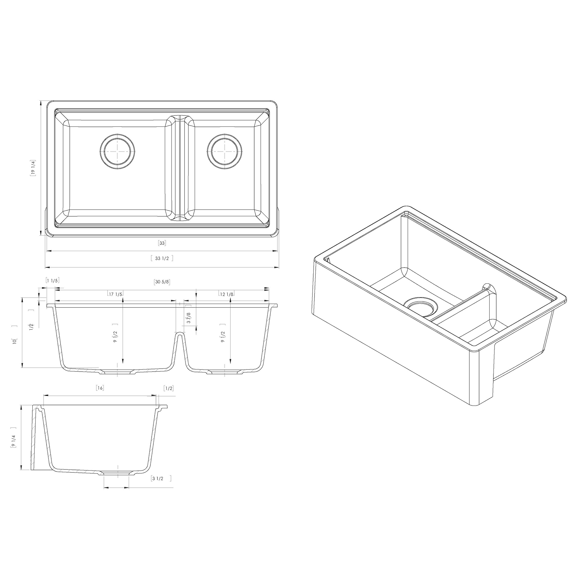 Titan Farmhouse Composite Granite 33 Double Bowl Kitchen Sink With Strainer