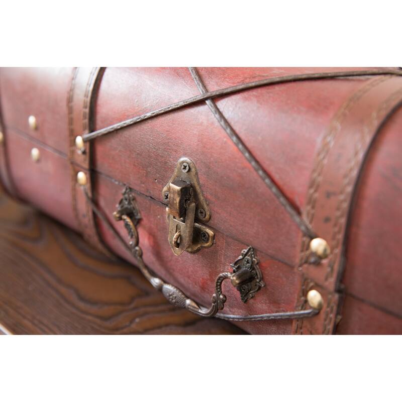 Pirate Style Cherry Vintage Wooden Luggage with X Design - Red
