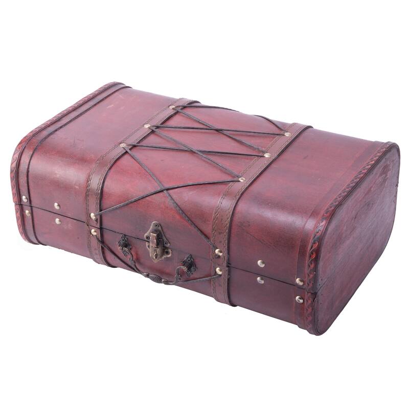 Pirate Style Cherry Vintage Wooden Luggage with X Design - Red - Red