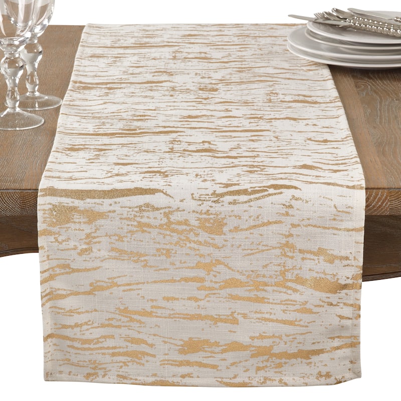 Artistic Wood Grain Metallic Cotton Table Runner