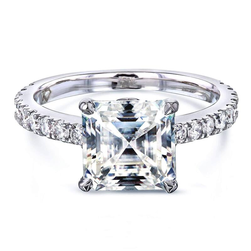 Annello by Kobelli 2 2/3ct TGW Asscher Moissanite and Diamond Tulip Head Engagement Ring in 14k Gold (HI/VS, GH/I) - 4.5 - White
