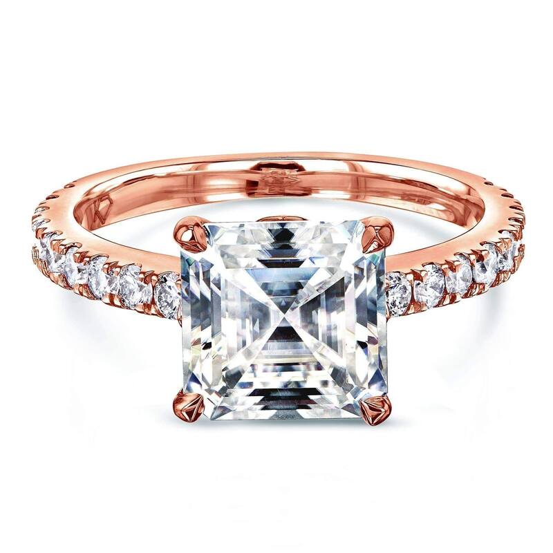 Annello by Kobelli 2 2/3ct TGW Asscher Moissanite and Diamond Tulip Head Engagement Ring in 14k Gold (HI/VS, GH/I) - 7.5 - Rose