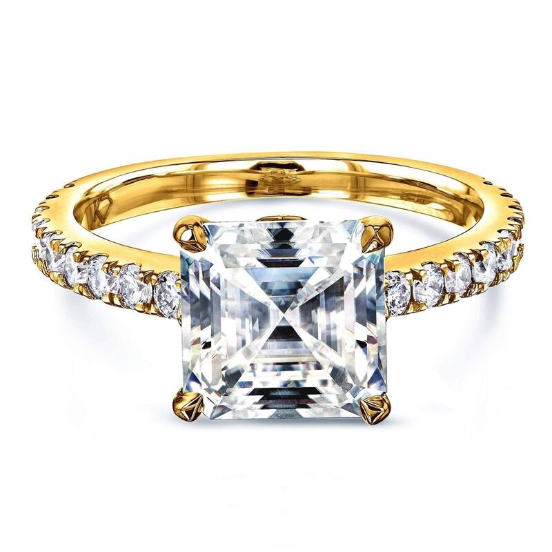 Annello by Kobelli 2 2/3ct TGW Asscher Moissanite and Diamond Tulip Head Engagement Ring in 14k Gold (HI/VS, GH/I) - 11 - Yellow