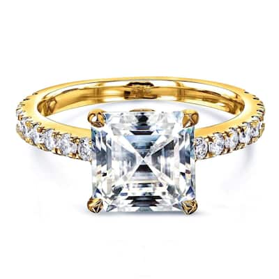 Annello by Kobelli 2 2/3ct TGW Asscher Moissanite and Diamond Tulip Head Engagement Ring in 14k Gold (HI/VS, GH/I)