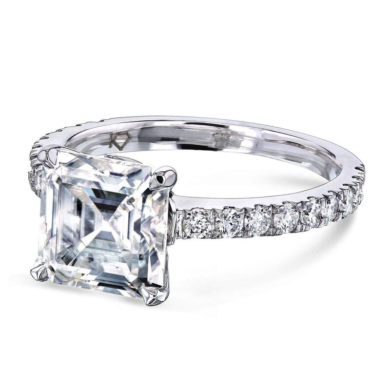 Annello by Kobelli 2 2/3ct TGW Asscher Moissanite and Diamond Tulip Head Engagement Ring in 14k Gold (HI/VS, GH/I)