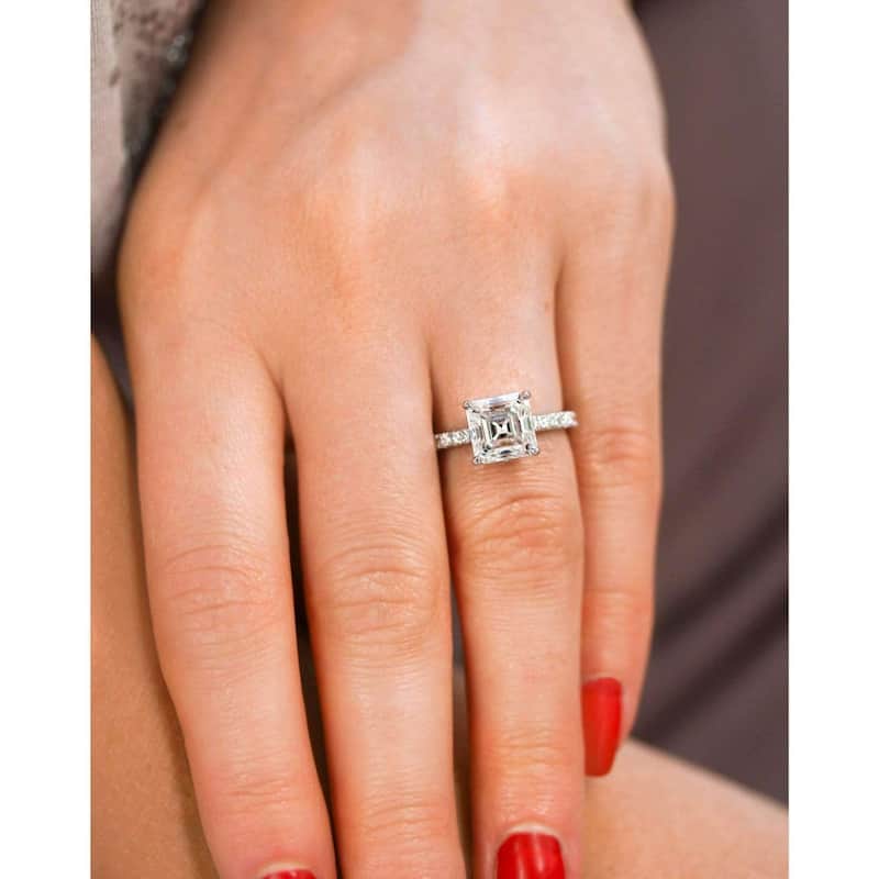 Annello by Kobelli 2 2/3ct TGW Asscher Moissanite and Diamond Tulip Head Engagement Ring in 14k Gold (HI/VS, GH/I)