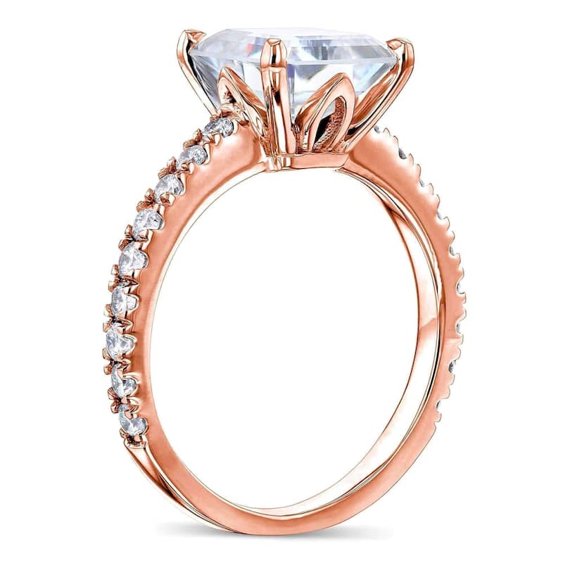 Annello by Kobelli 2 2/3ct TGW Asscher Moissanite and Diamond Tulip Head Engagement Ring in 14k Gold (HI/VS, GH/I)