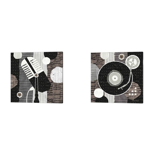 Michael Mullan 'Rock N Roll Album & Mic Neutral' Canvas Art (Set of 2)