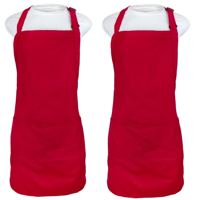 Kaufman -Kitchen Apron with adjustable neck two pockets 2pack - Red - Machine Wash