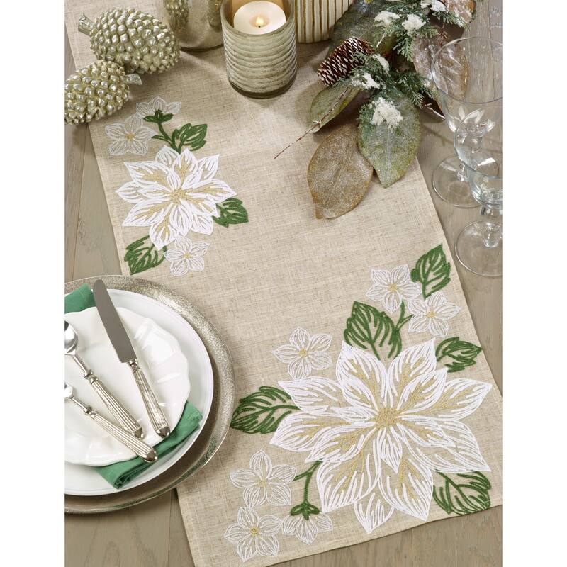 Runner With Embroidered Poinsettia Design