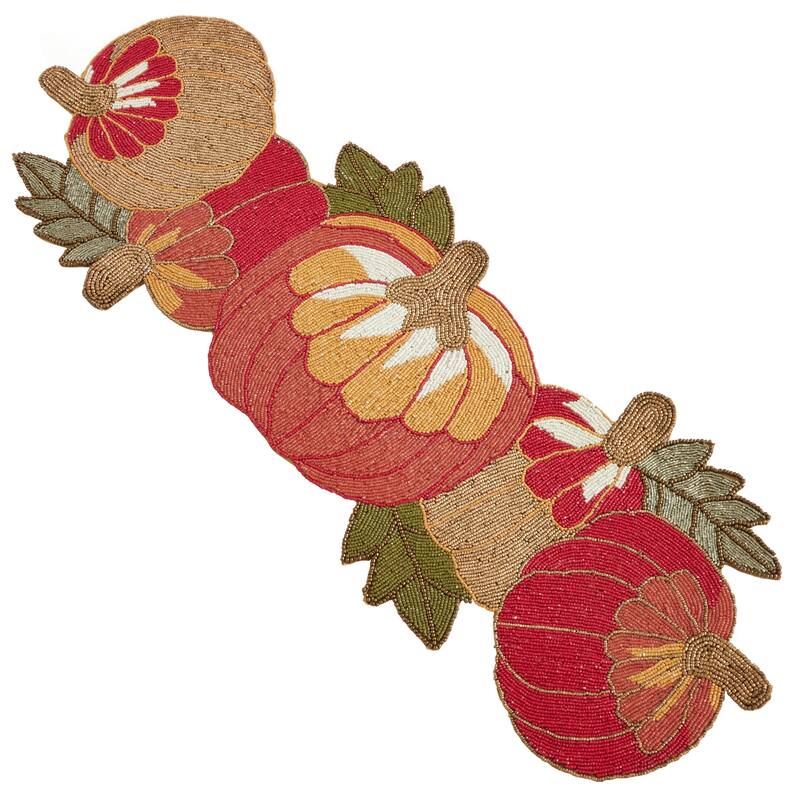 Glass Beads Table Runner With Pumpkin Design