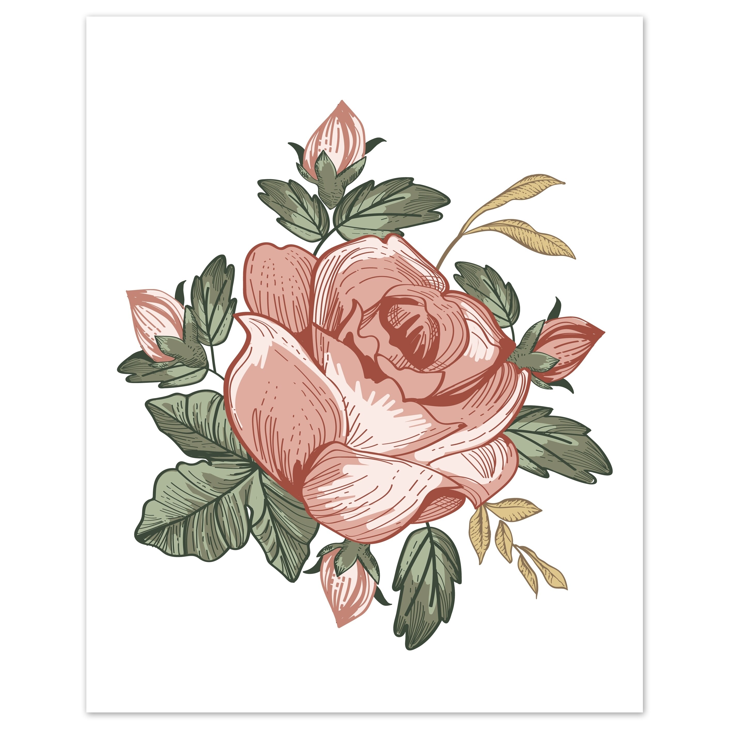 Nursery Yellow Blush Pink Green and White Shabby Chic Rose Flower Farmhouse Wildflower and Kids Sweet Jojo Designs Vintage Floral Boho Wall Art Prints Room Decor for Baby Set of 4