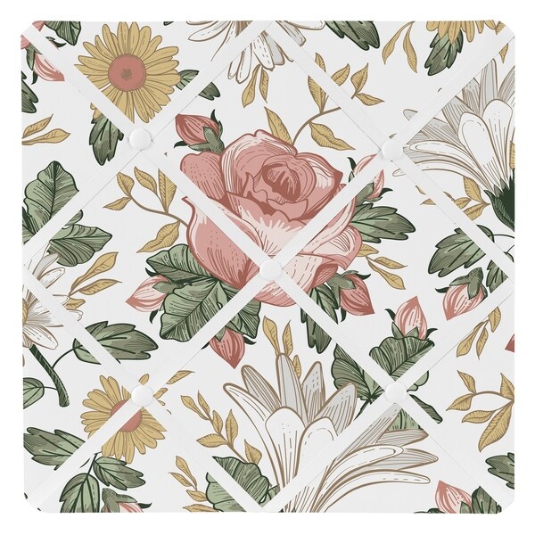 Sweet Jojo Designs Vintage Floral Boho 13 inch Fabric Memory Photo Bulletin Board Pink Yellow Green White Shabby Chic Farmhouse Bed Bath Beyond 29613168