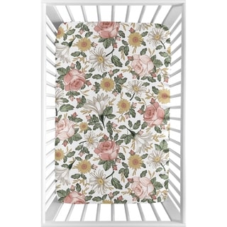 Sweet Jojo Designs Vintage Floral Boho Baby Girl Fitted Mini Crib Sheet Blush Pink Yellow Green White Shabby Chic Rose Farmhouse