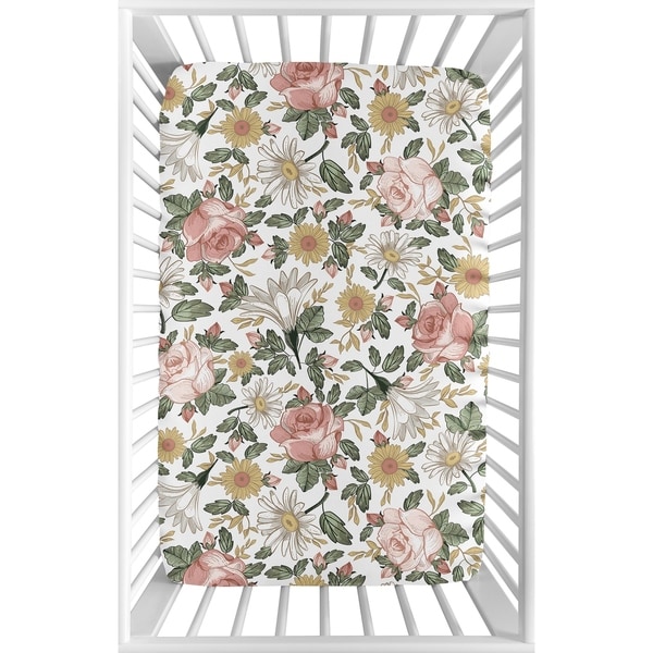 Sweet Jojo Designs Vintage Floral Boho Baby Girl Fitted Mini Crib