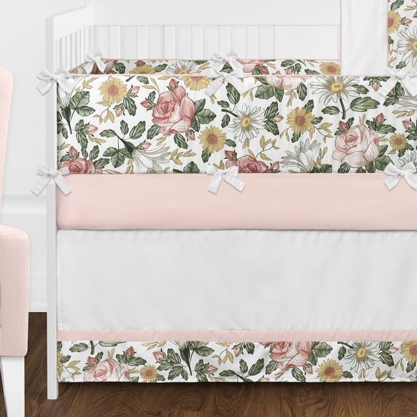 Sweet Jojo Designs Vintage Floral Boho Girl 9 Piece Nursery Crib Bedding Set Blush Pink Yellow Green White Shabby Chic Farmhouse Overstock 29613175
