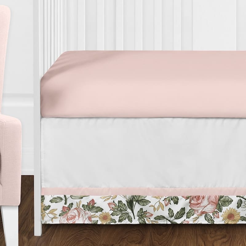Sweet Jojo Designs Vintage Floral Boho Girl 11pc Nursery Crib Bedding Set - Blush Pink Yellow Green White Shabby Chic Farmhouse