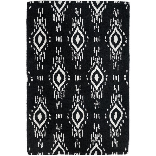 Handmade Surah Black Rug (India) - 5' x 8'
