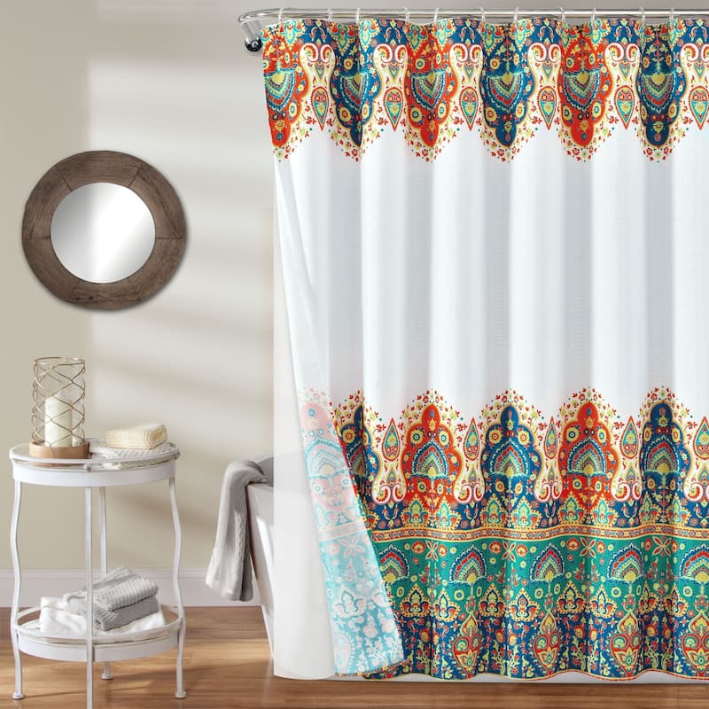 Lush Decor Bohemian Meadow Shower Curtain with Peva Lining and Rings Set