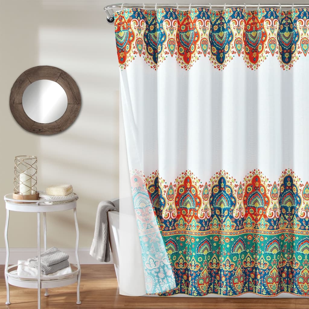 Lush Decor Bohemian Meadow Shower Curtain with Peva Lining and Rings Set