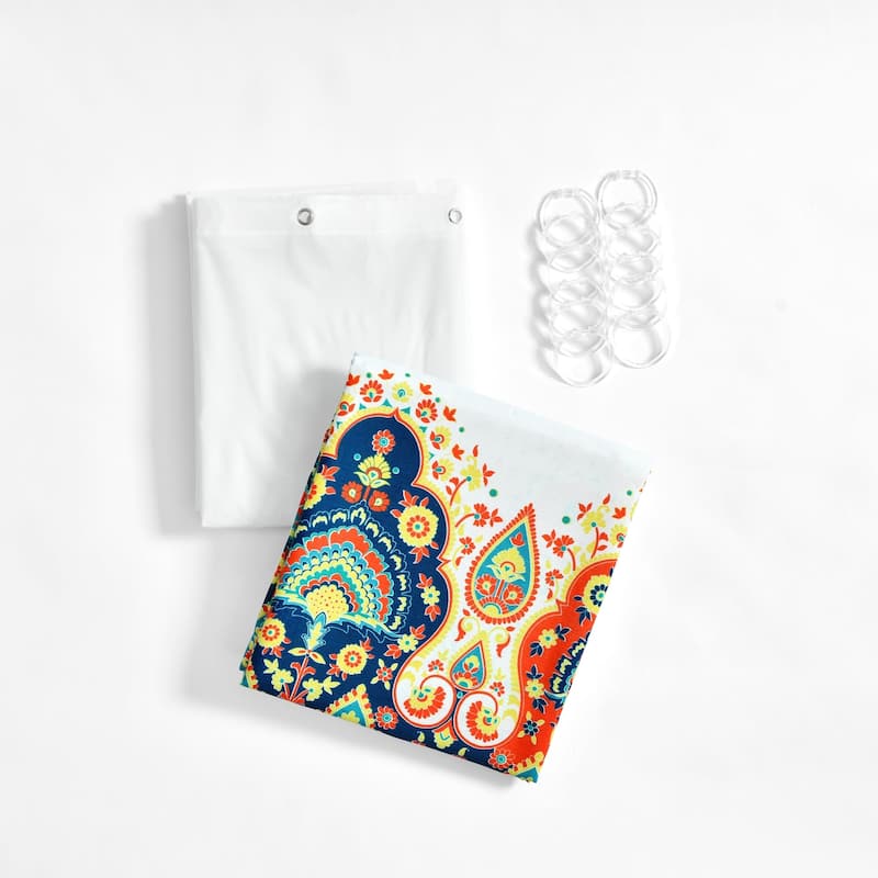 Lush Decor Bohemian Meadow Shower Curtain with Peva Lining and Rings Set