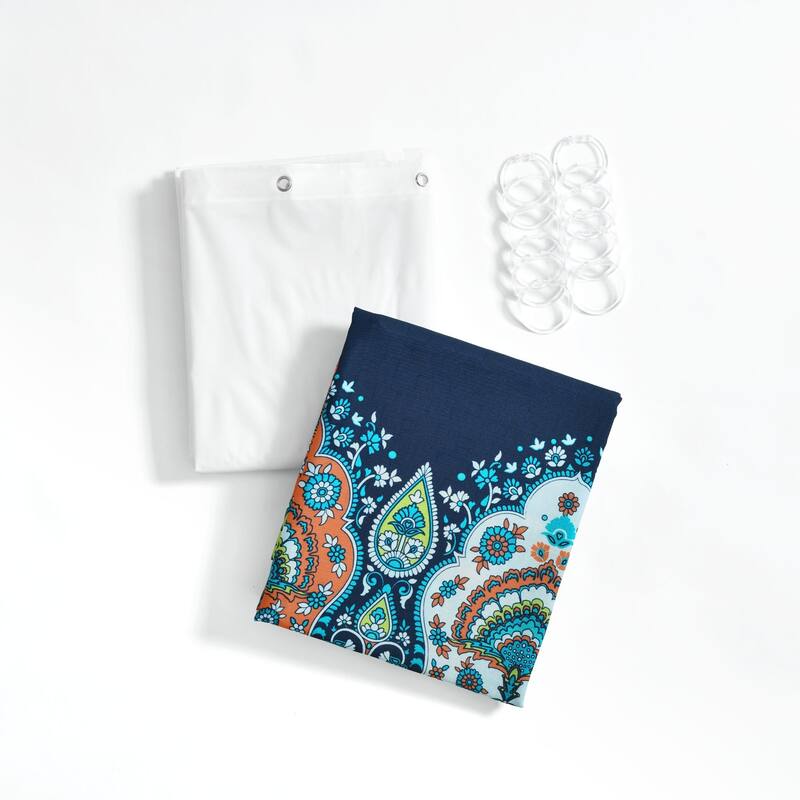 Lush Decor Bohemian Meadow Shower Curtain with Peva Lining and Rings Set