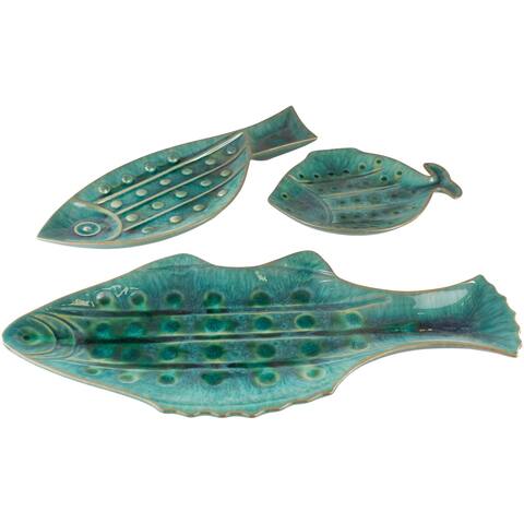 Rousselle Coastal Decorative Fish Tray Set (3 Piece) - 18" x 8",16" x 6",9" x 7"