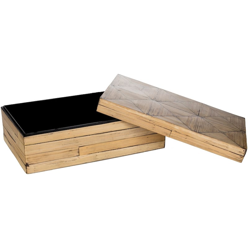 Rouzet Bohemian Bamboo Decorative Box Set (3 Piece) - 13.8" x 8.3" x 4.9"