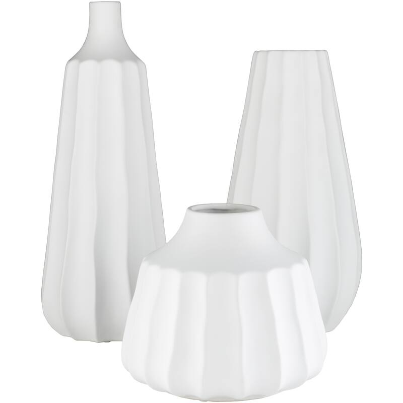 Artistic Weavers Telesco Modern Ceramic Bud Shaped Vase Set (3 pieces) - 7" x 7" x 17" - White