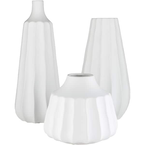 slide 1 of 10, Telesco Modern Ceramic Bud Shaped Vase Set (3 pieces) 7" x 7" x 17" - White