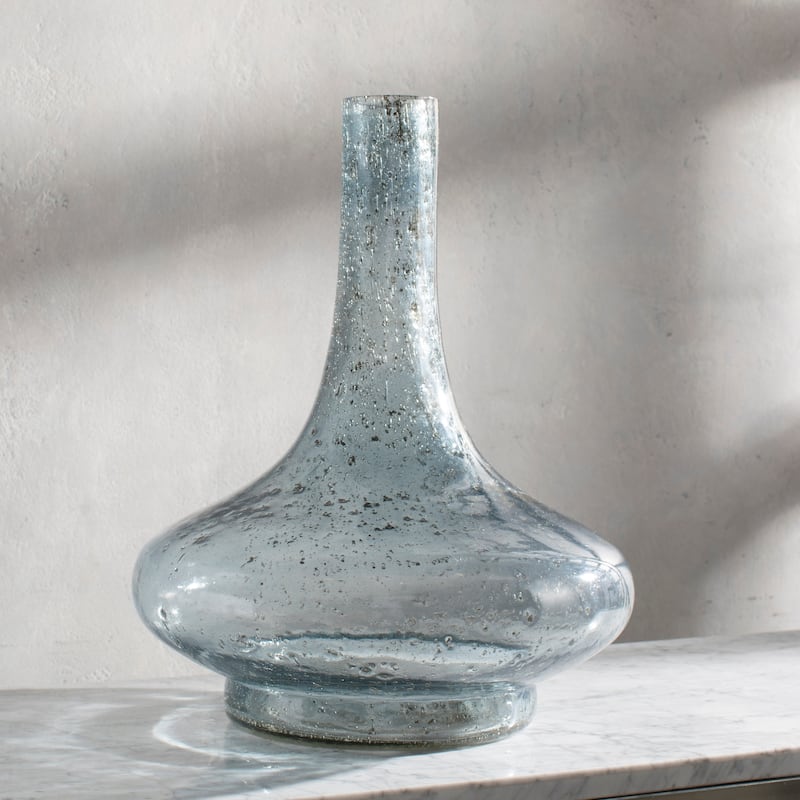 Beaulne Modern Glass Bud Shaped Vase - Blue - 14" x 14" x 17.5"