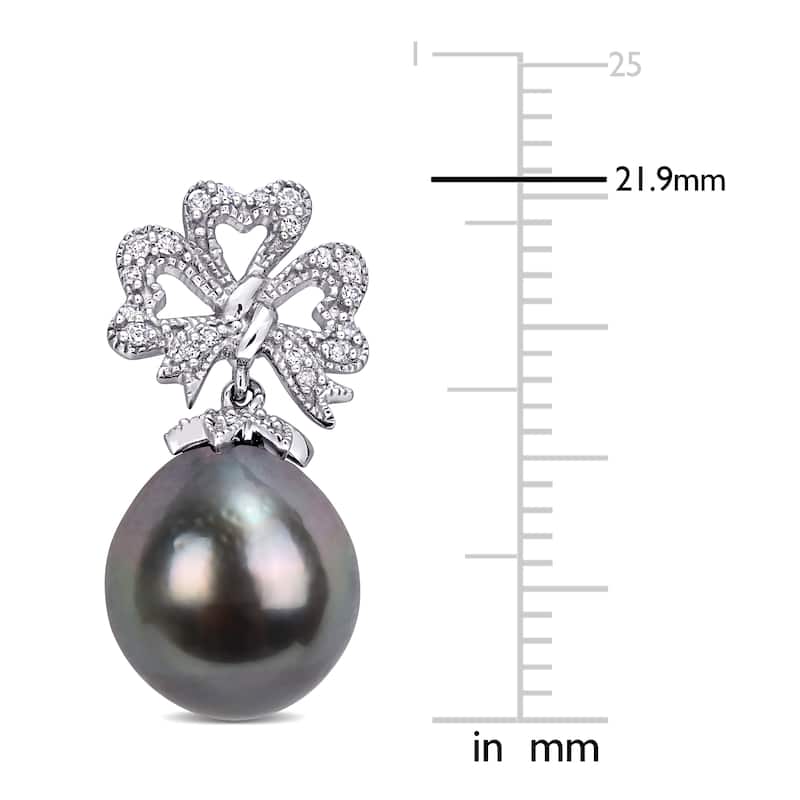 Miadora 10k White Gold Tahitian Cultured Pearl and 1/6ct TDW Diamond Ribbon Bow Earrings (9-9.5 MM)