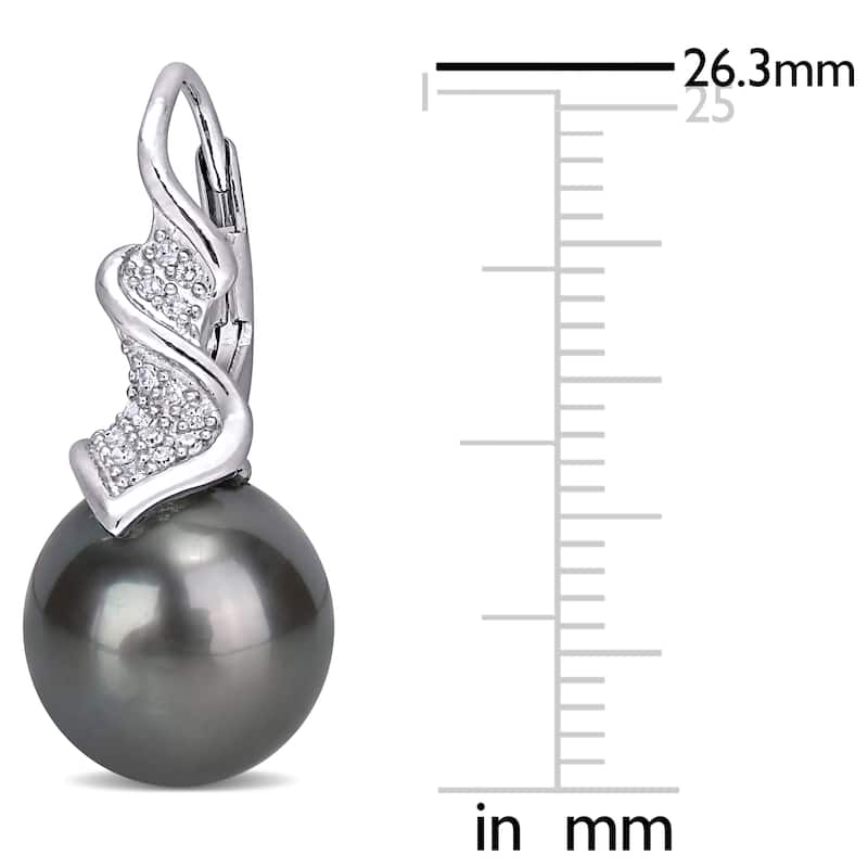 Miadora Sterling Silver Tahitian Cultured Pearl and 1/6ct TDW Diamond Crossover Earrings (9-9.5 MM)