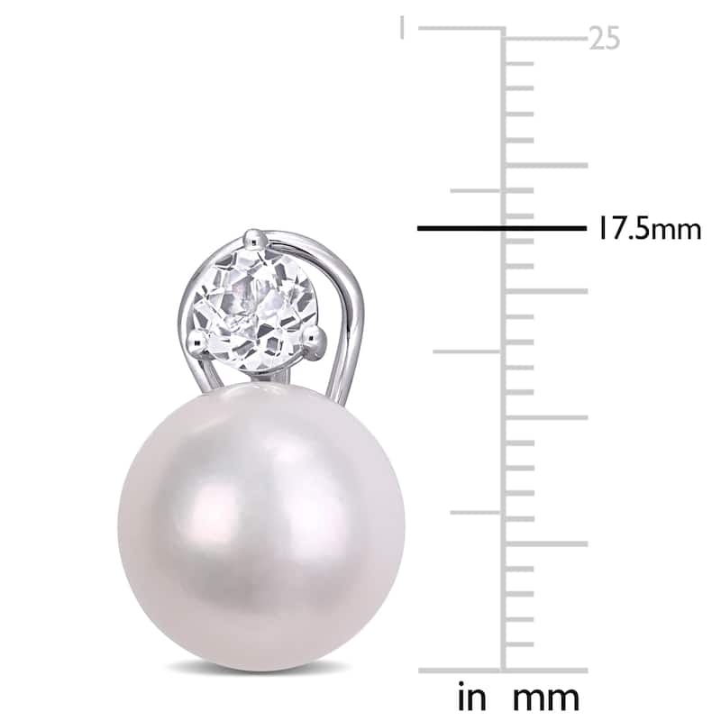 Miadora Sterling Silver Cultured Freshwater Pearl and White Topaz Clip-Back Earrings (11-12 MM)