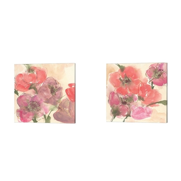 Chris Paschke 'Coral Blooms Dark Green' Canvas Art (Set of 2)