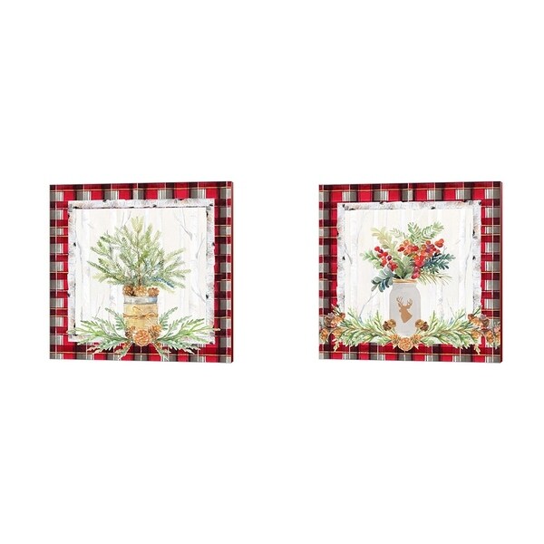 Lanie Loreth 'Holiday Sprig on Plaid' Canvas Art (Set of 2)
