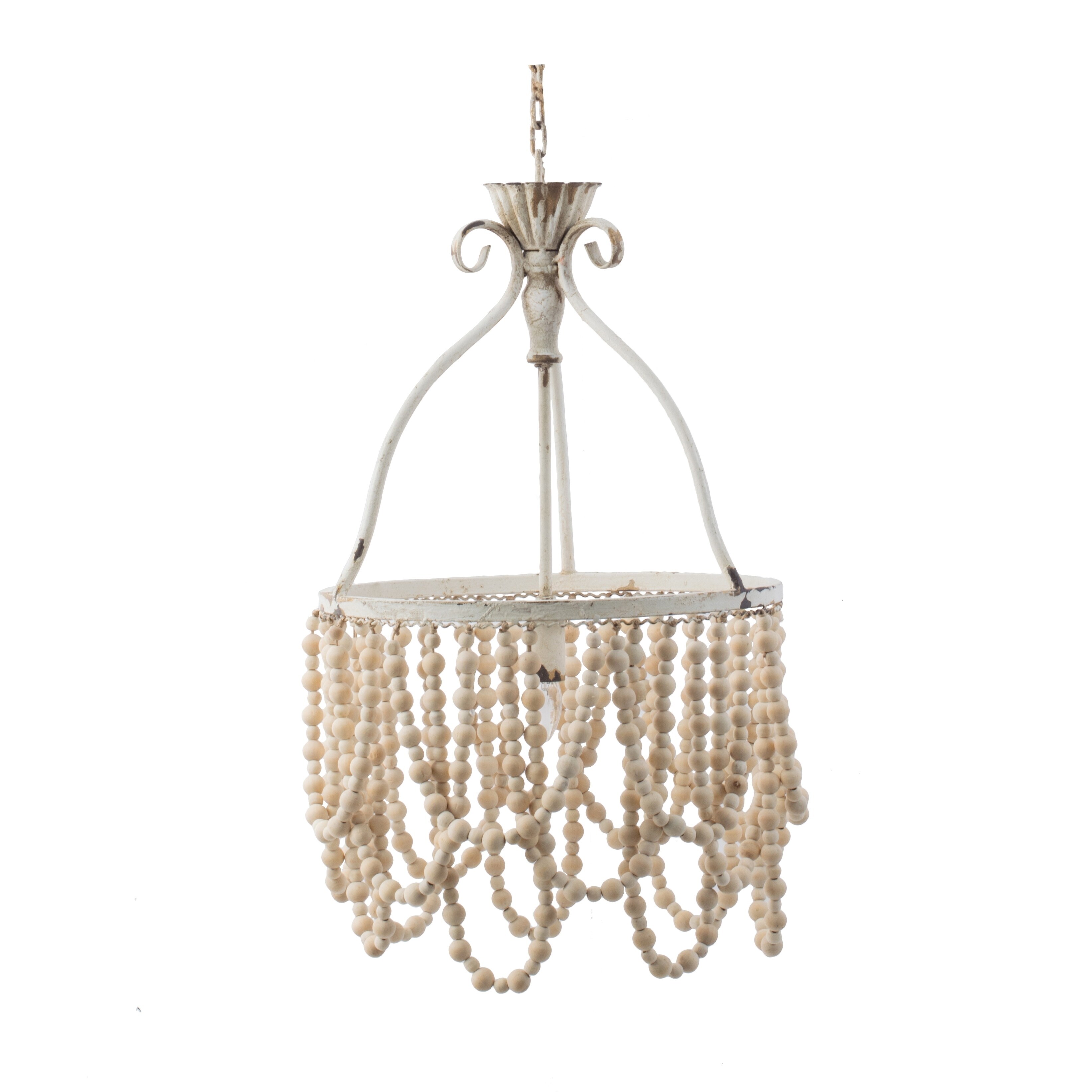 Shop Distressed White 1 Light Beaded Candelier On Sale Free