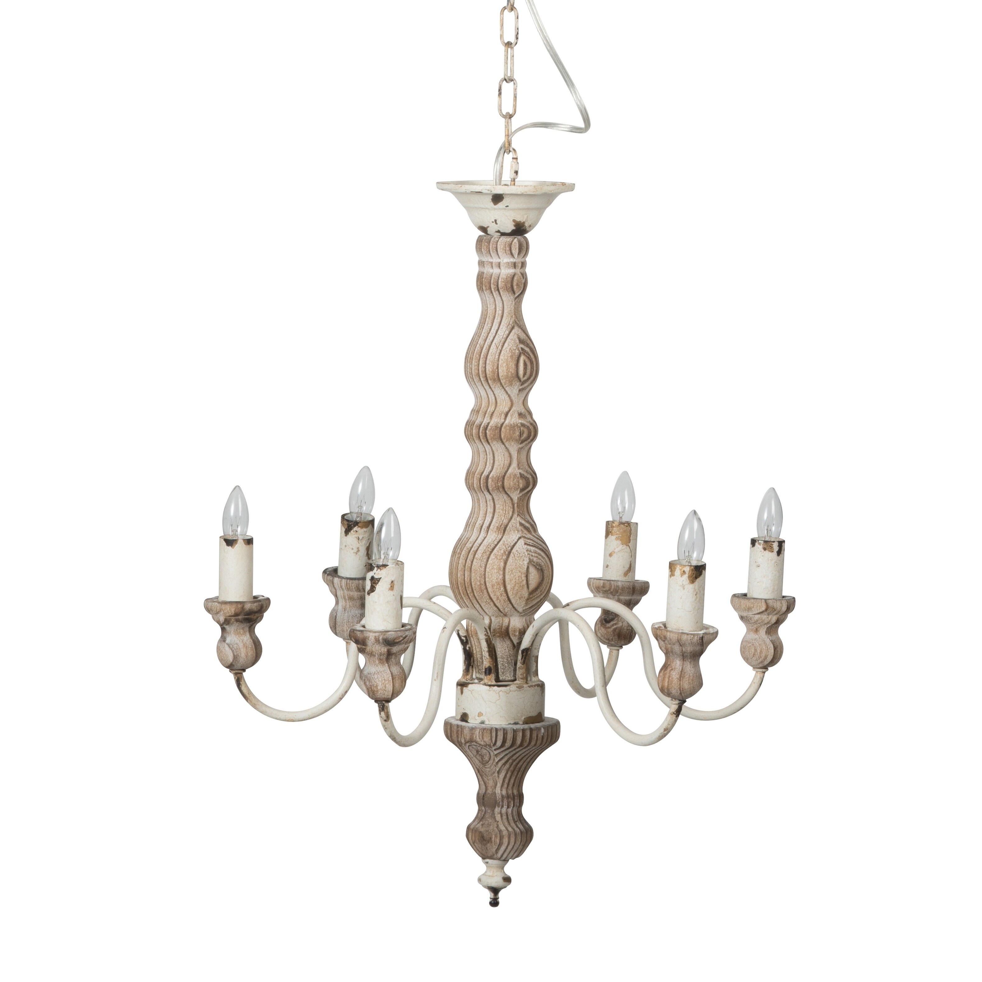 Distressed White and Wood 6-Light Chandelier - Chandeliers For Bedrooms by Overstock.com