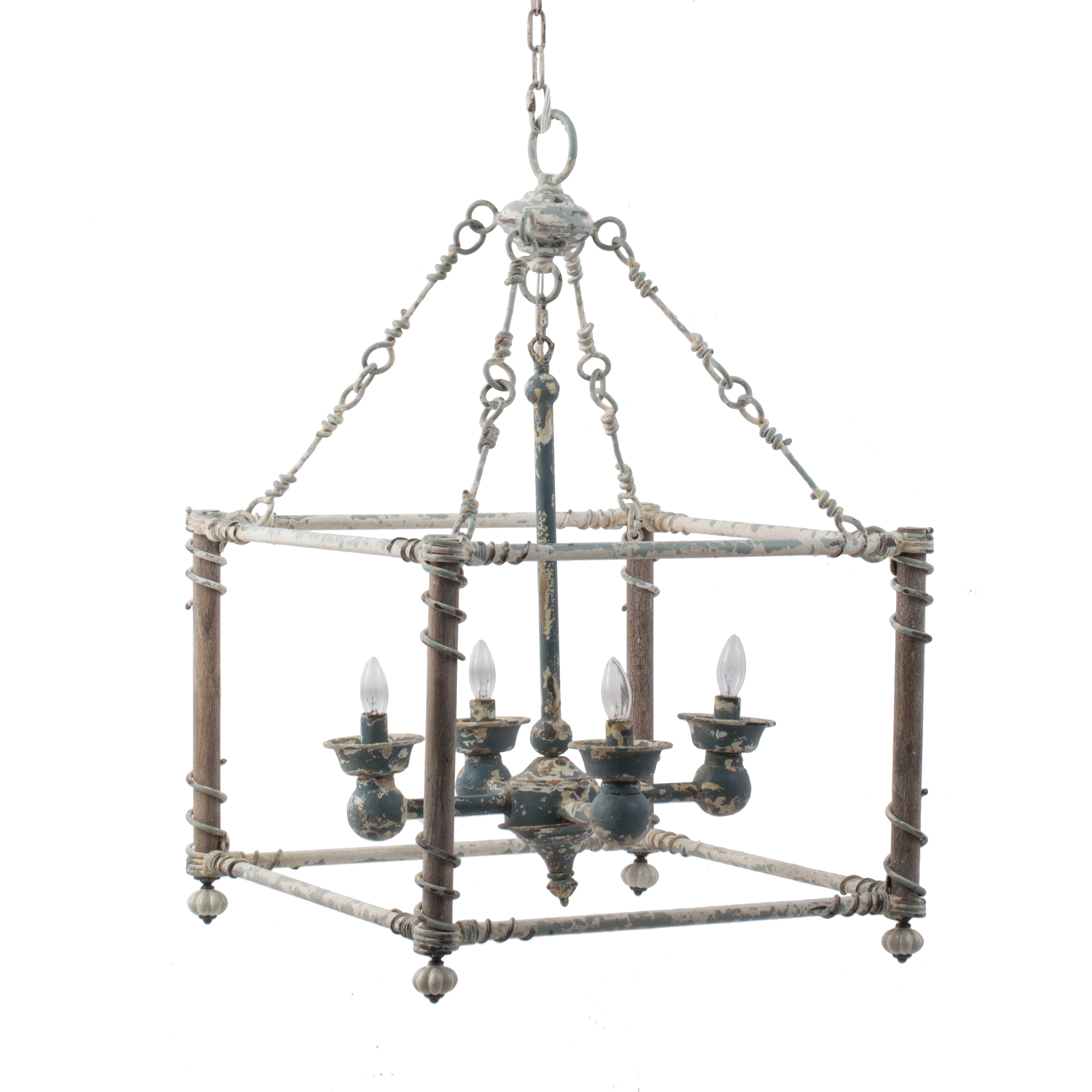 Distressed Black 4-light Iron and Wood Square Chandelier by Anthony Venetucci - Chandeliers For Bedrooms by Overstock.com