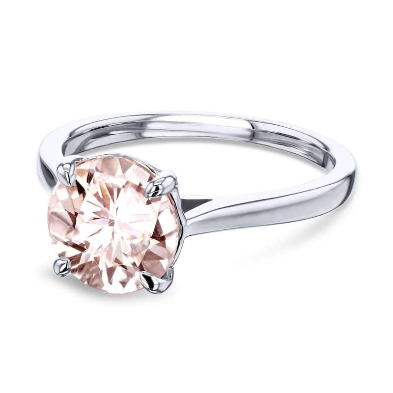 Annello by Kobelli 14k Gold 8mm Round Pink Morganite Taper Shank Cathedral Solitaire Ring - 9 - White