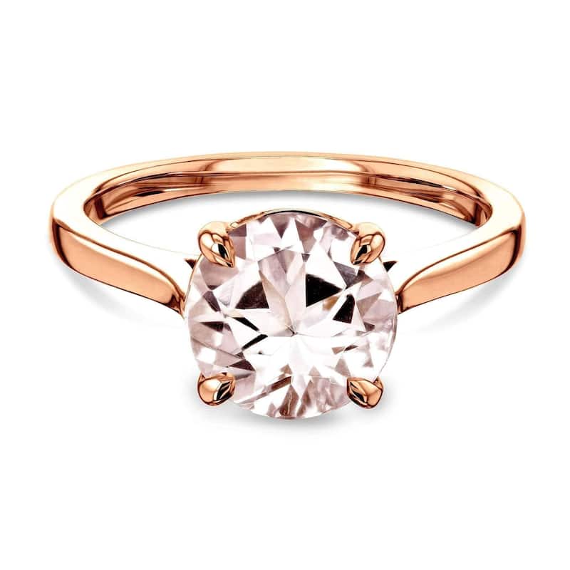 Annello by Kobelli 14k Gold 8mm Round Pink Morganite Taper Shank Cathedral Solitaire Ring
