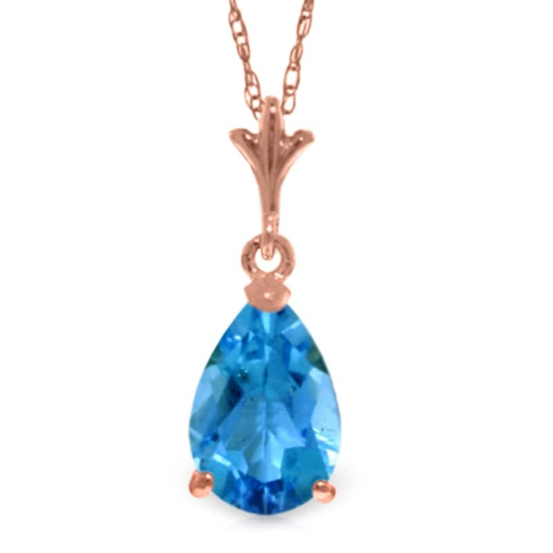 1.5 Carat 14K Rose Gold Pear Blue Topaz Necklace