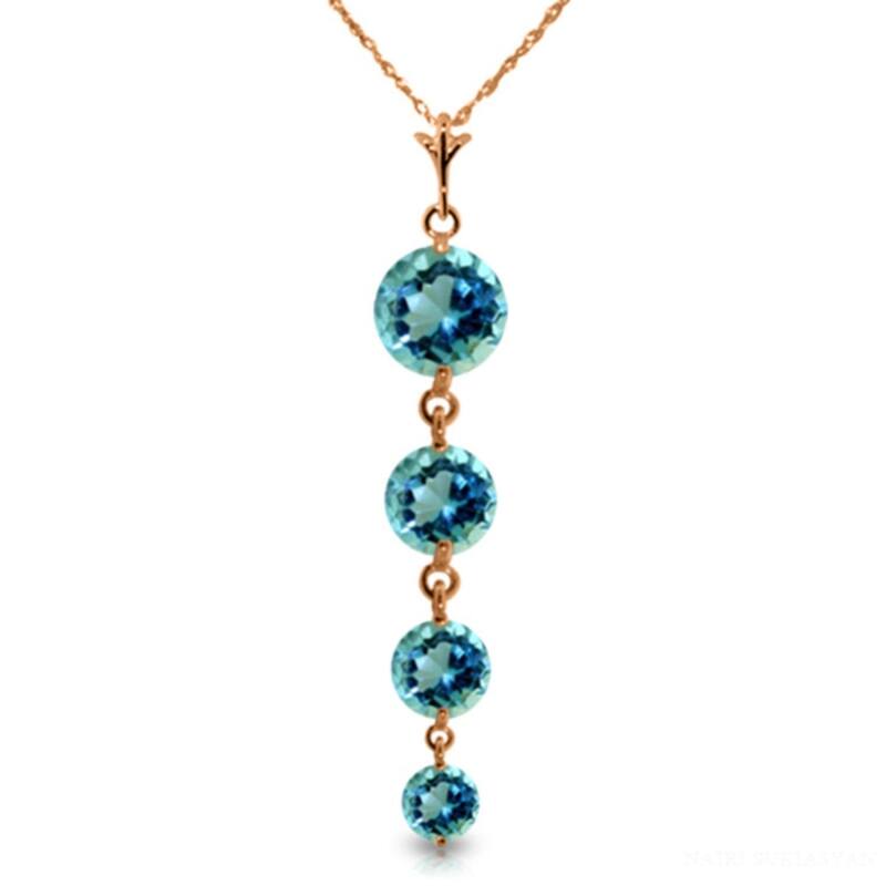 14K Rose Gold Blue Topaz Necklace Genuine New