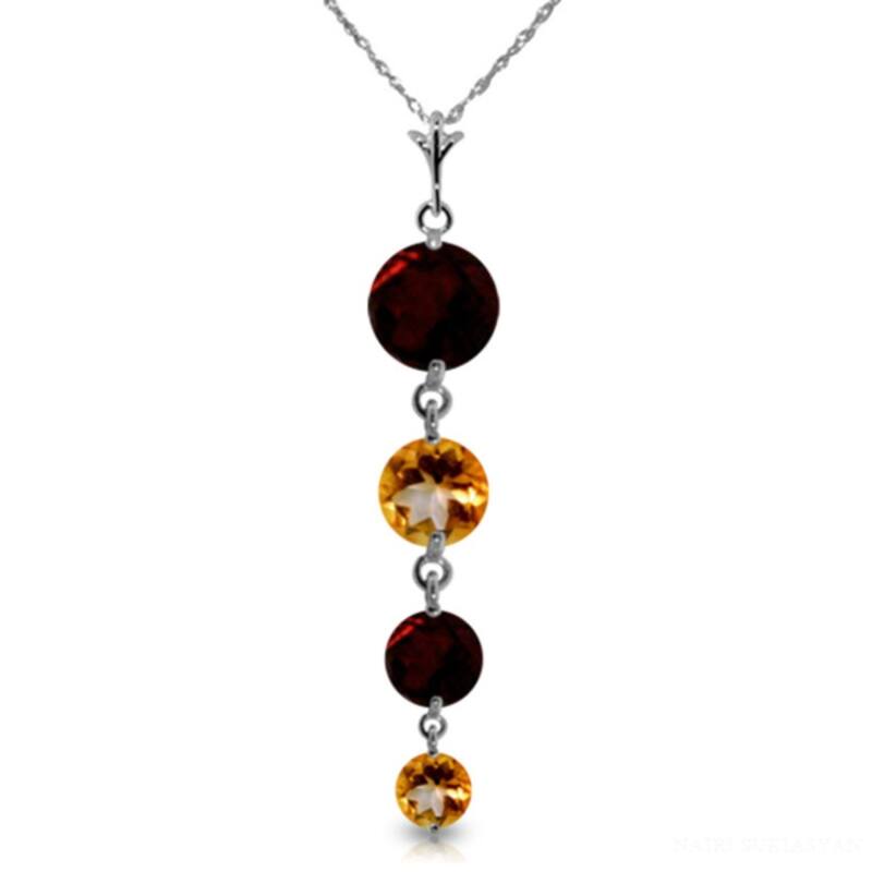 3.9 Carat 14K White Gold Necklace Natural Garnet Citrine